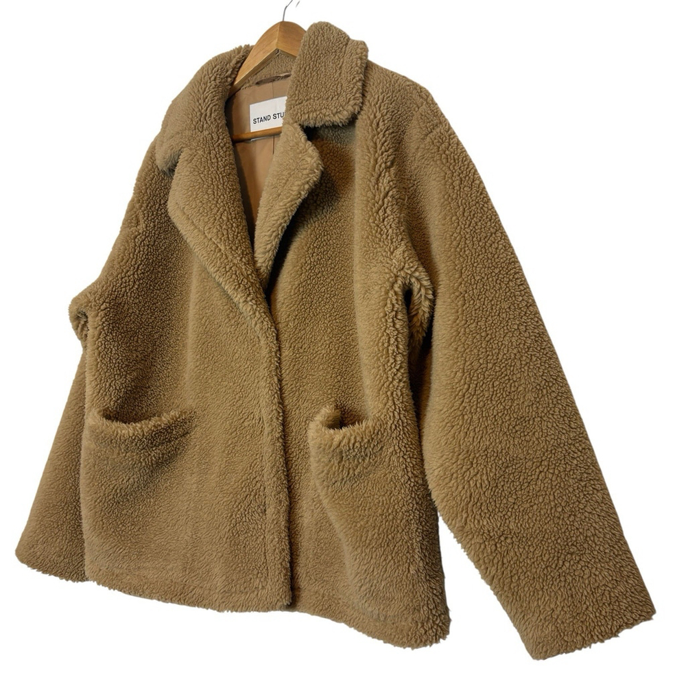 Stand Studio Marina Teddy Faux Fur Jacket Camel Oversized Coat Size M - Picture 8 of 13